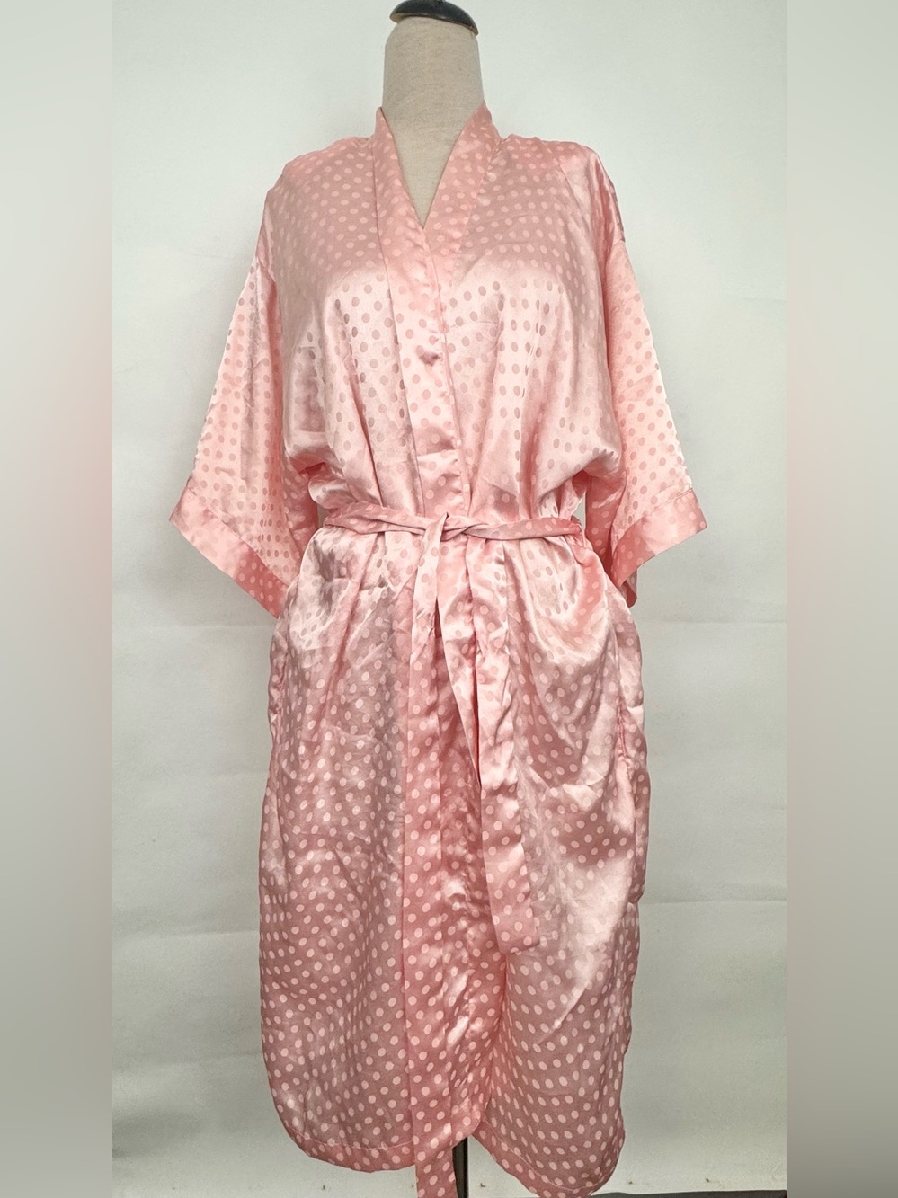 Vintage The Lingerie Collection Light Pink Satin Polka Dot Robe Kimono Barbie OS